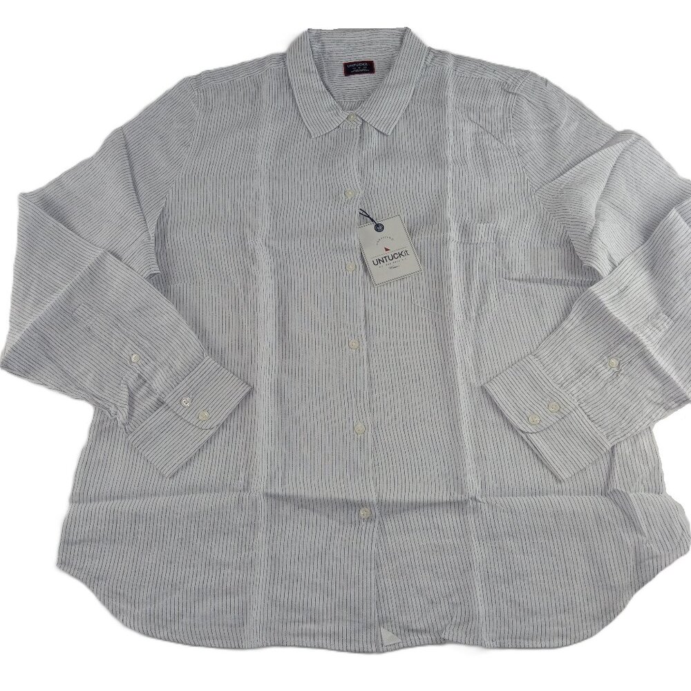 UNTUCKit Women's Angelen Button Front Shirt Size 16 White Blue Striped Linen